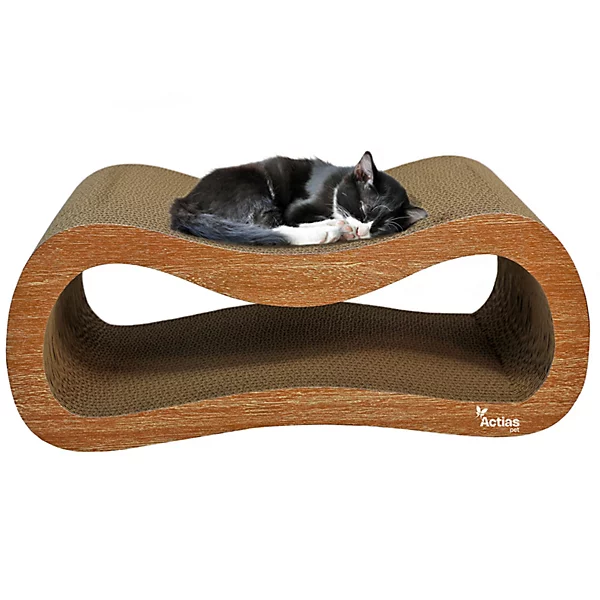 2-in-1 Cat Scratcher & Cat Bed | Solid Wood Frame + Replaceable Corrugated Cardboard Core