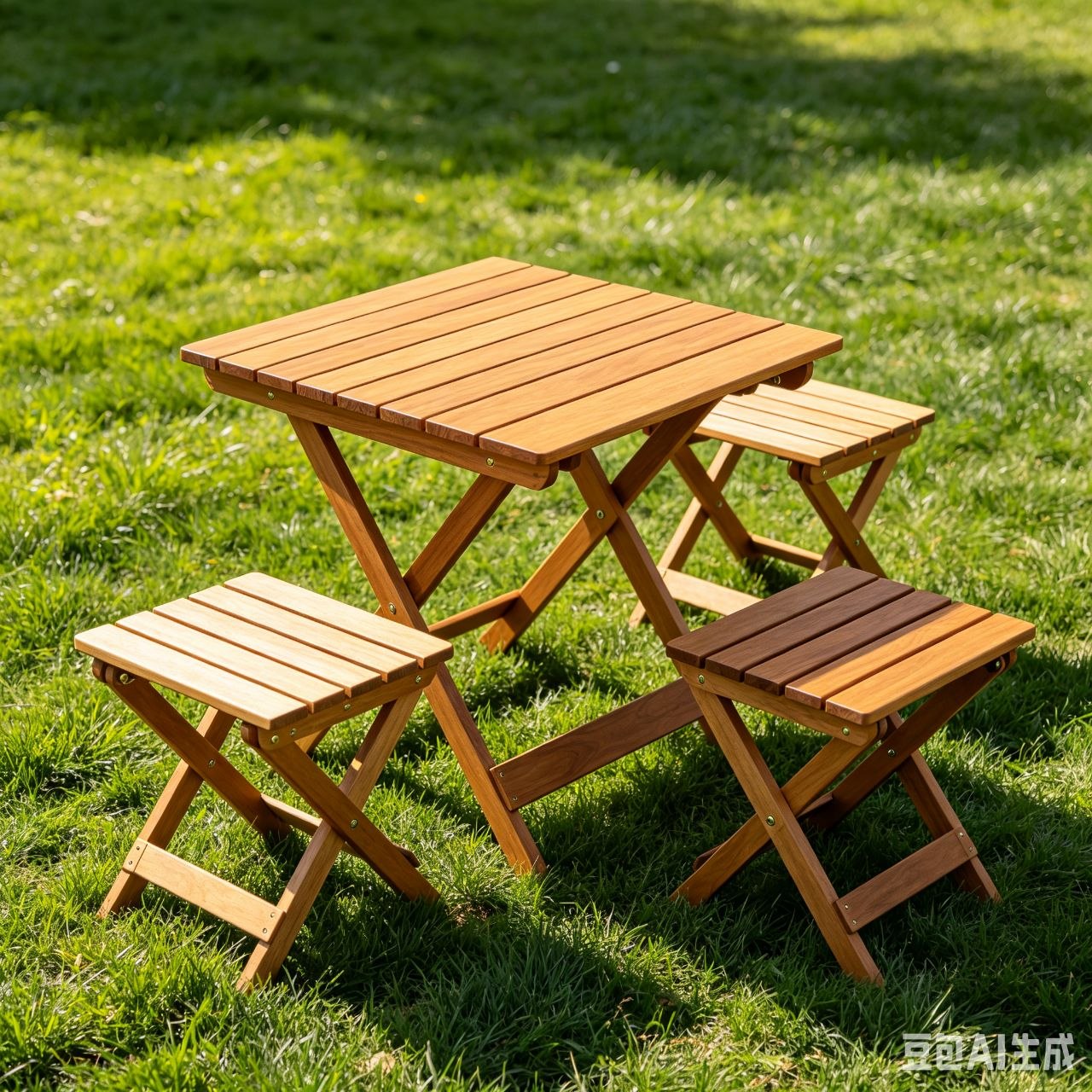 Portable Folding Solid Wood Camping Table and Chairs Set Outdoor Patio Furniture - Image 1
